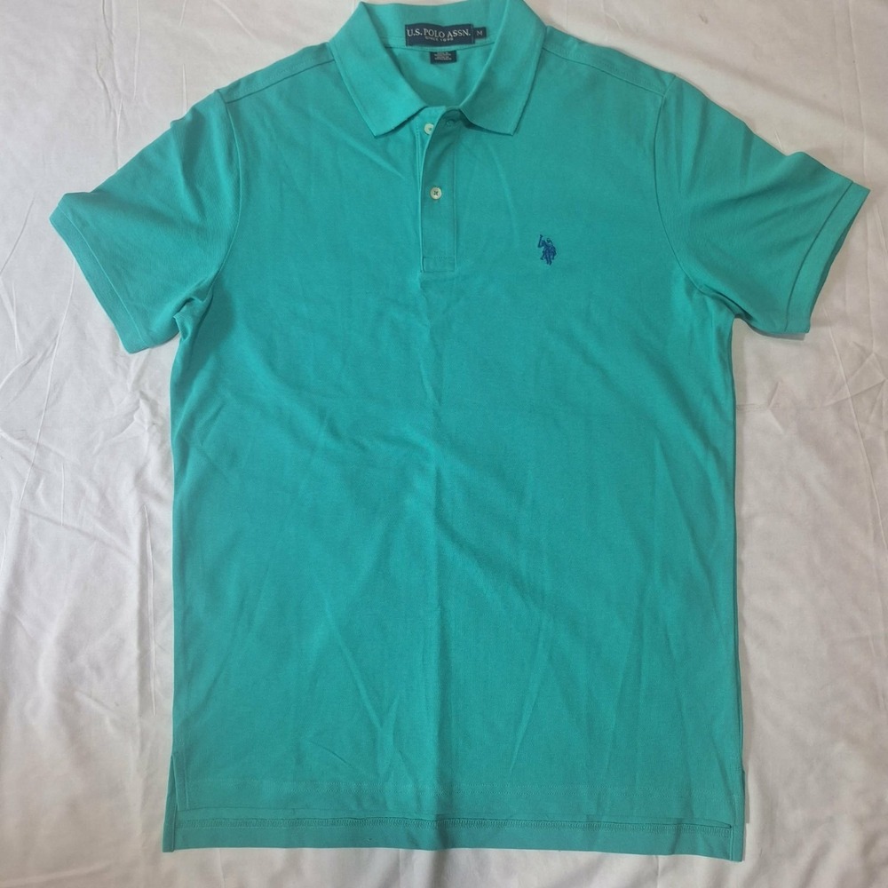 US Polo Assn Mens Polo Shirt Short Sleeve Turquoise Cotton Regular Fit Size M